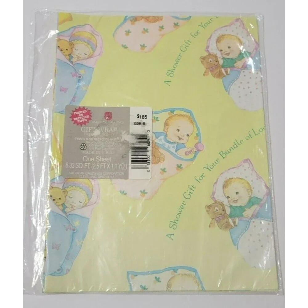 Vintage American Greetings Wrapping Paper Baby Shower Unisex Gift Wrap New